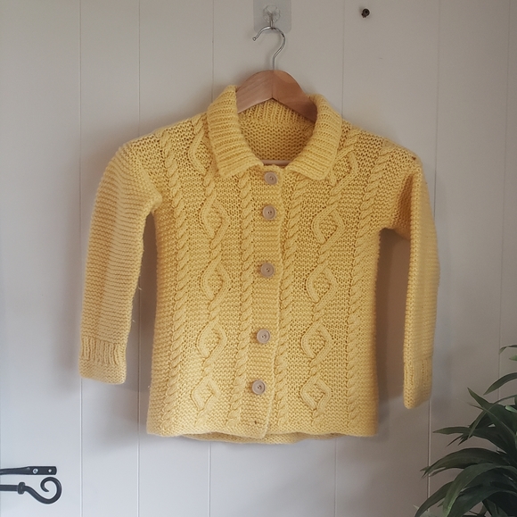 Vintage Handmade Knit Yellow Toddler Sweater Baby 80s 90s 2T Cottagecore Knit - Picture 6 of 6
